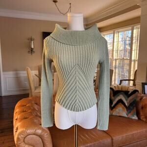 sage green ribbed off shoulder shimmer sweater y2k